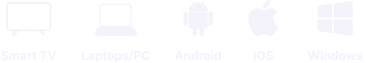 Device compatibility icons for IPTV free trial on Smart TV, Laptop, Android, iOS, and Windows platforms