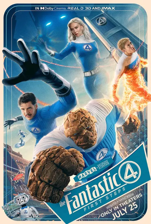 The Fantastic Four First Steps movie poster available on IPTV subscription for streaming latest superhero movies in HD and 4K.
